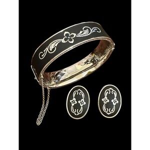 Vintage Whiting & Davis Enamel Bracelet & Earrings Set – Signed & Elegant